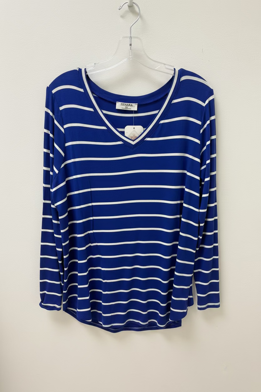 Blue Long Sleeve Stripped Top