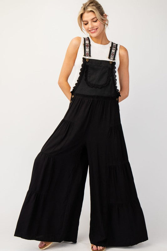 Black Lace Trim Jumpsuit