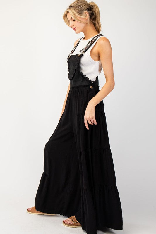 Black Lace Trim Jumpsuit