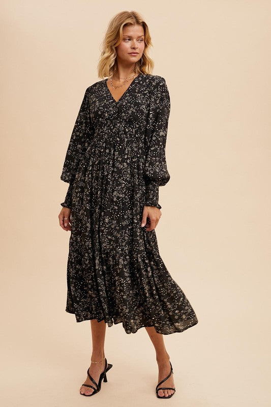 Black Floral Long Sleeve Dress