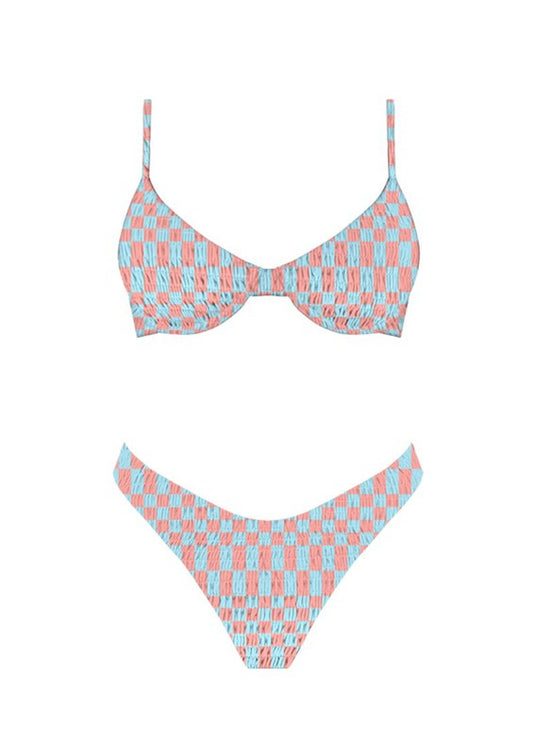 Coral Checkered Bikini Set