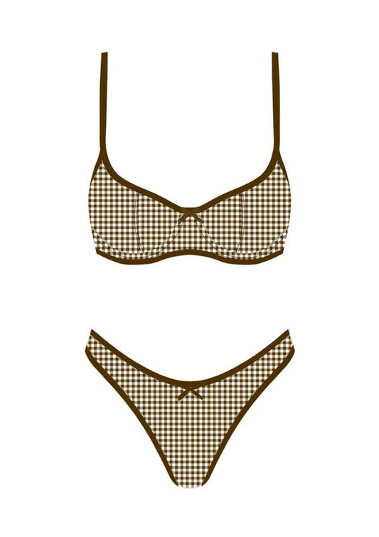 Brown Gingham Bikini Set