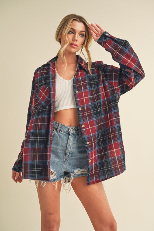 Red Plaid Oversized Flannel Shirt