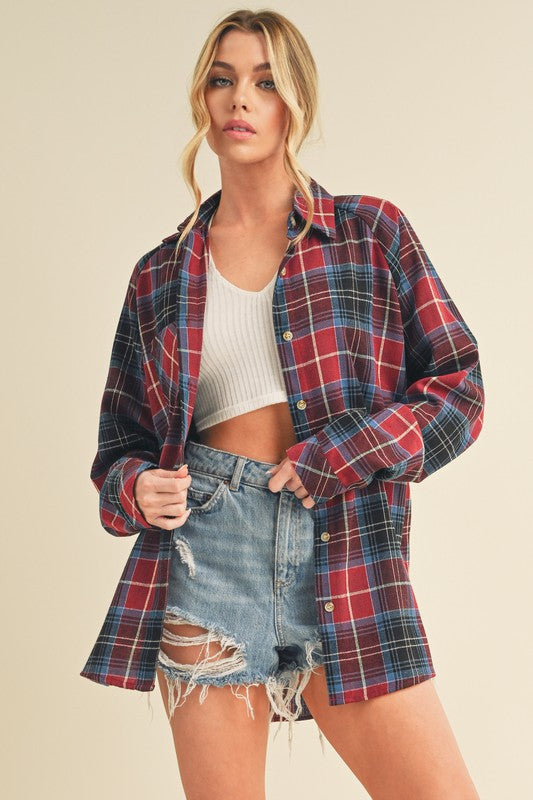 Red Plaid Oversized Flannel Shirt