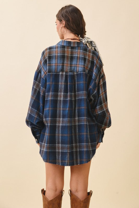 Navy Plaid Oversized Flannel Shirt
