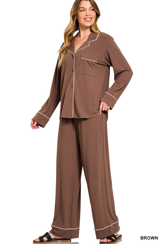 Cozy Button-Down Pajama Set – Mahogany
