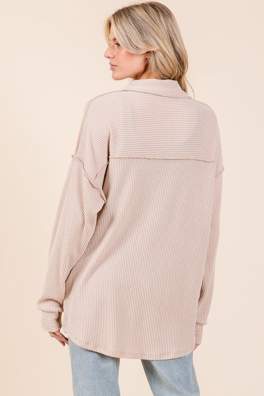 The Ribbed Button Down Shacket – Oatmeal