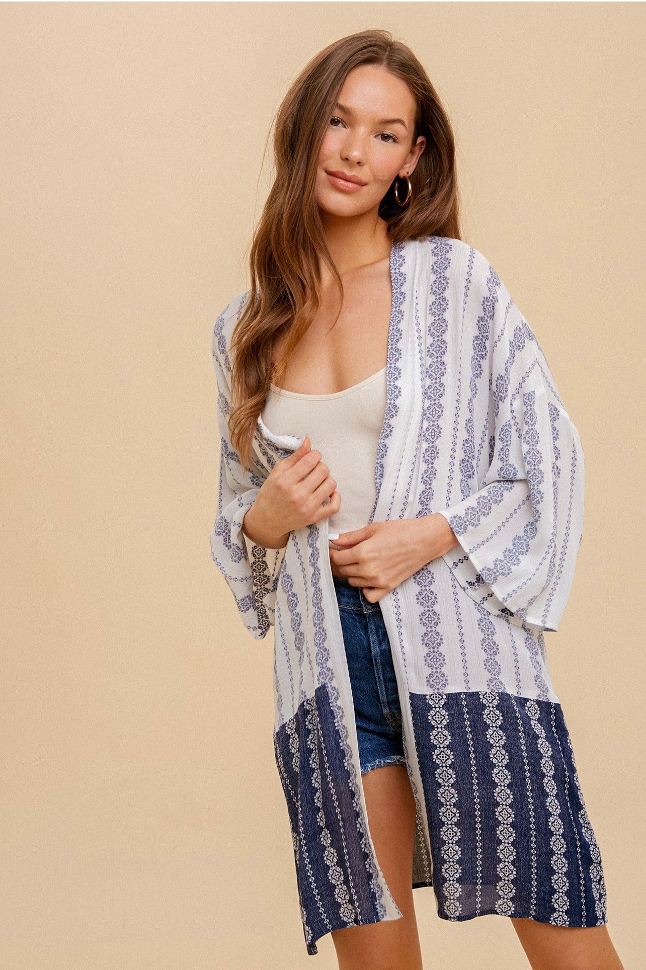 Navy and White Kimono