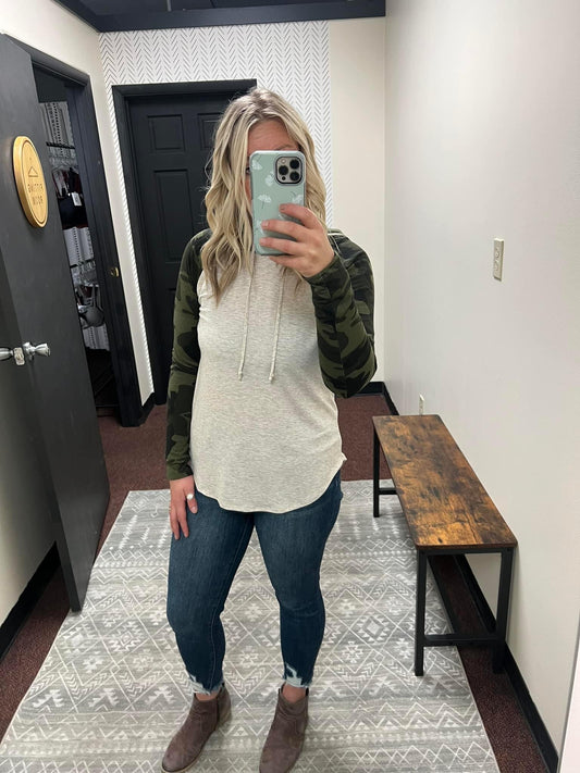 Camo Hooded Long Sleeve Top