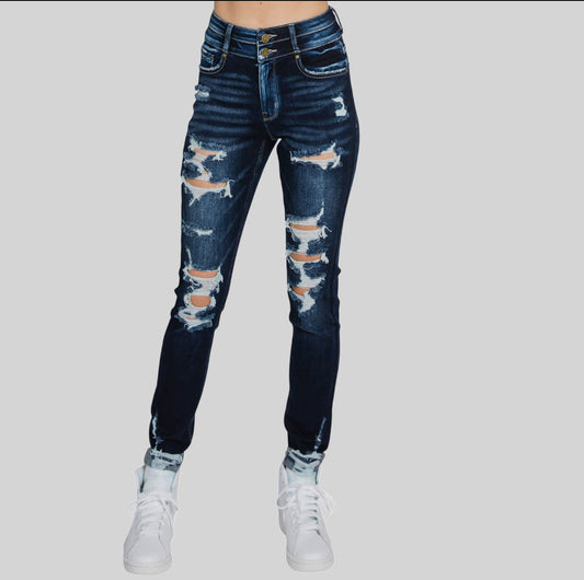 Distressed Dark Wash Skinnys