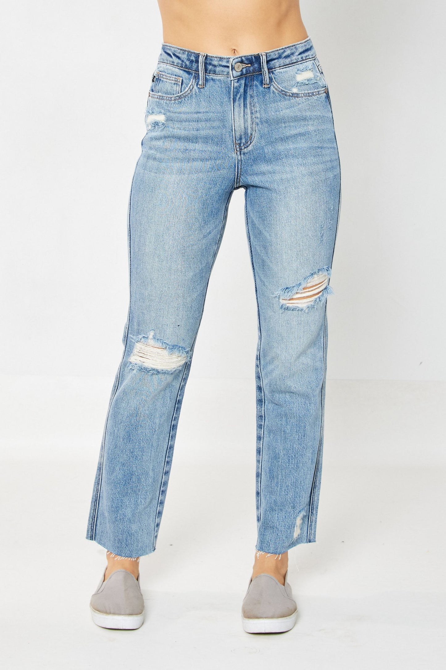 Judy Blue Rigid Magic Destroyed Straight Jeans