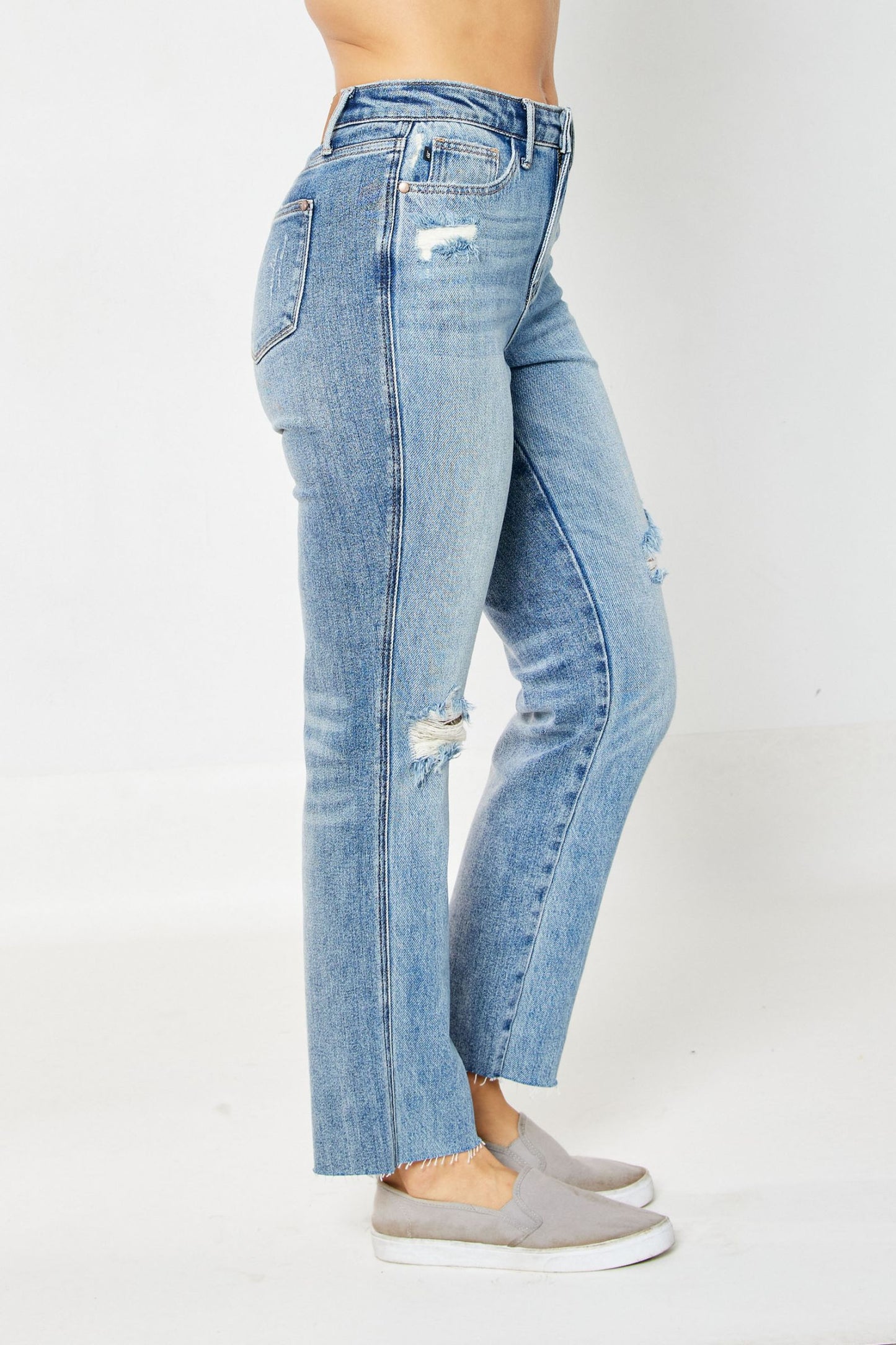 Judy Blue Rigid Magic Destroyed Straight Jeans