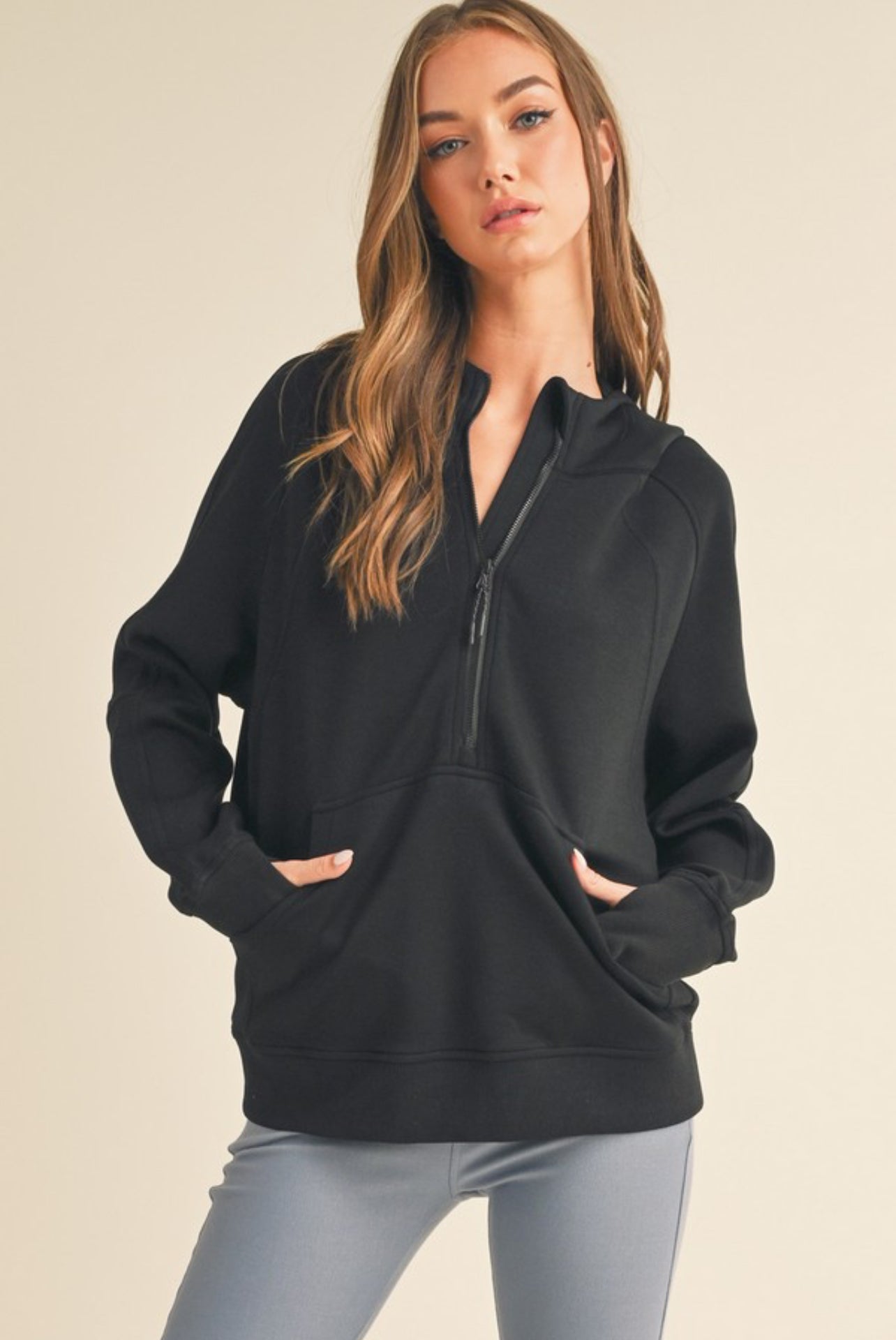 Black Scuba Quarter-Zip Hoodie