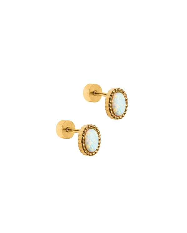 Luna Opal Gold Screwback Stud Earrings