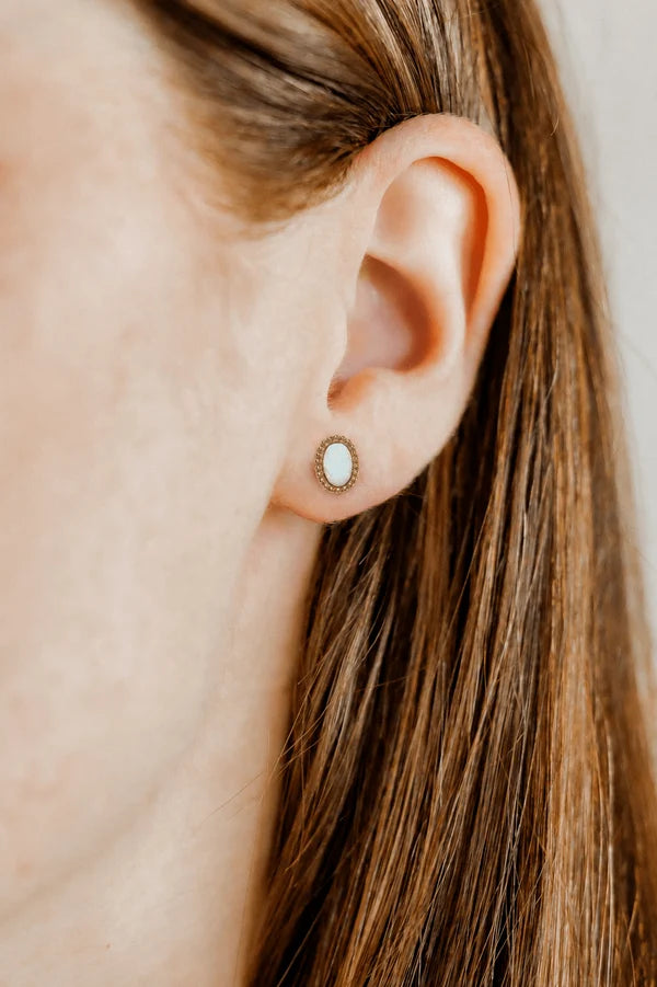 Luna Opal Gold Screwback Stud Earrings