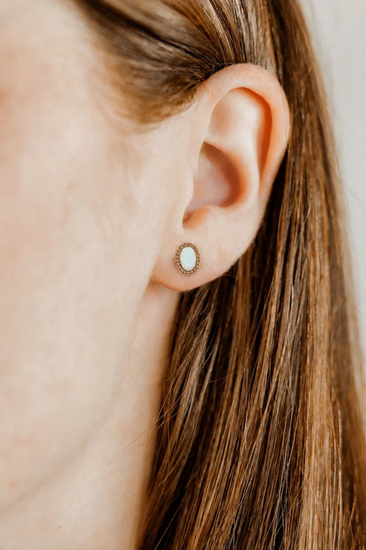 Luna Opal Gold Screwback Stud Earrings