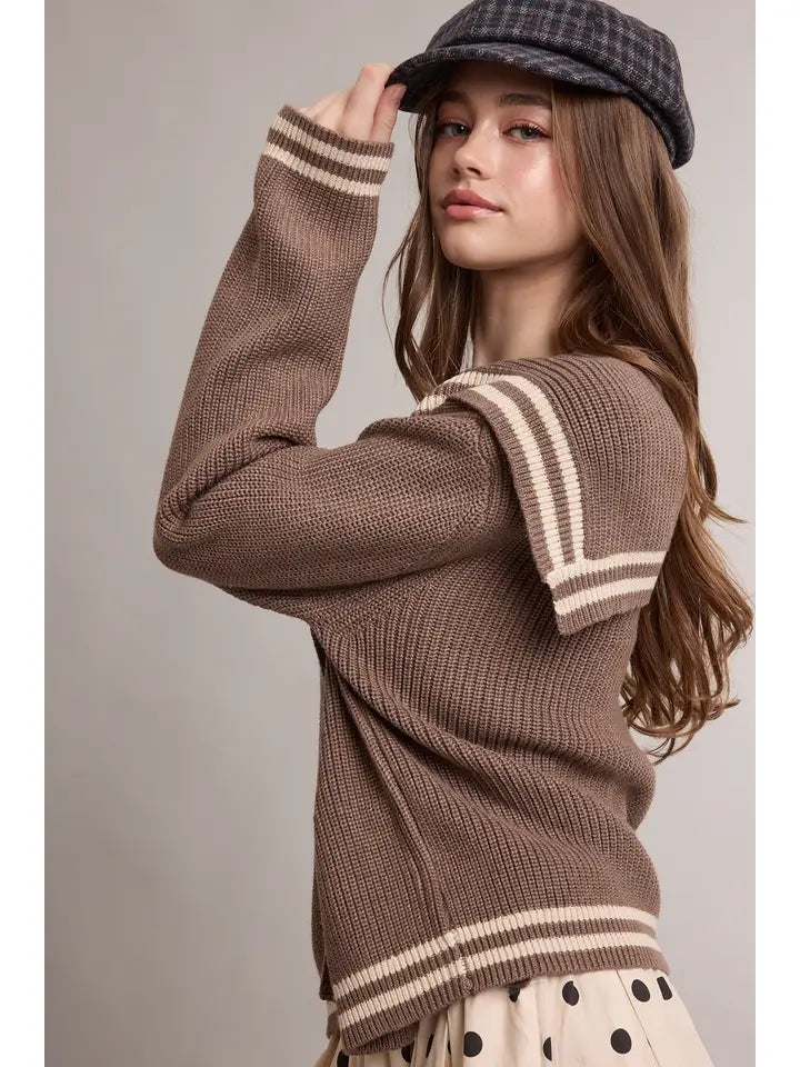 Mocha & Cream Sailor Collar Cardigan