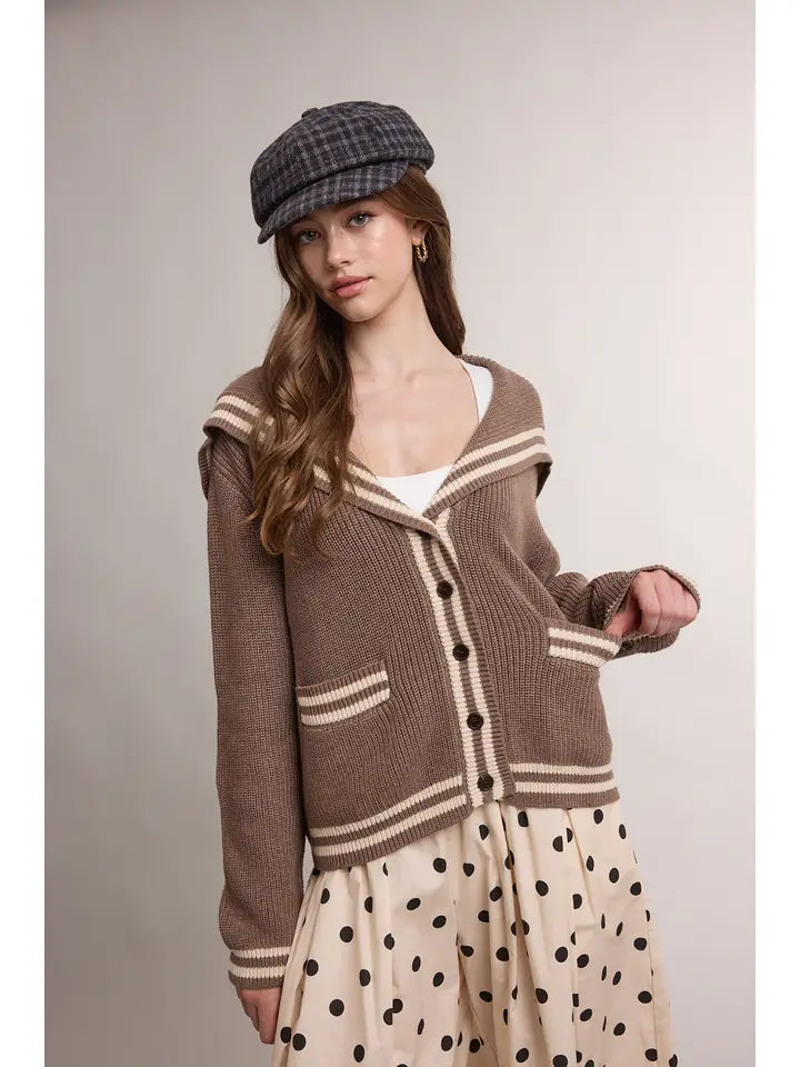 Mocha & Cream Sailor Collar Cardigan