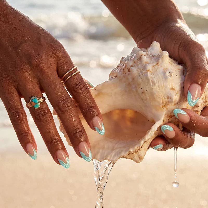 Summer Beach Blue Fake Nails-3D Starfish: Tide Play Pedi