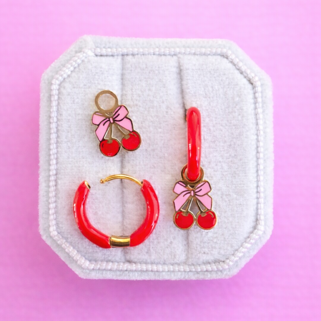 Bow Cherry Huggie Charms