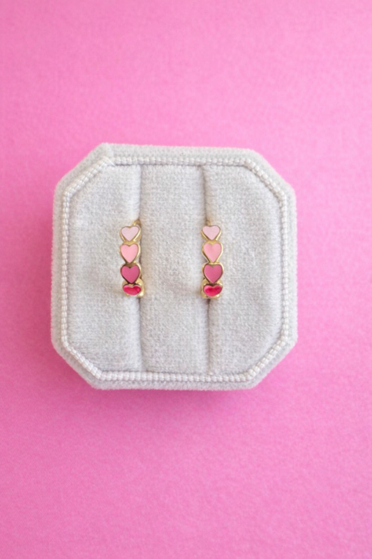 Pink Ombre Heart Chunky Huggie Hoops