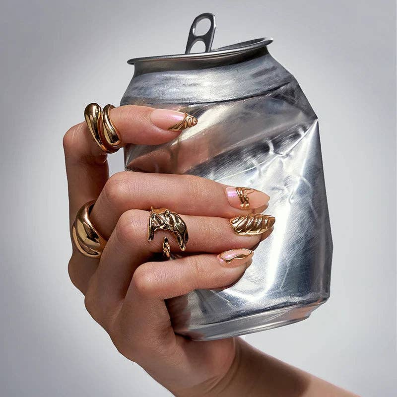 3D Gold Sculpting False Nails - Almond Gel Press On Nails: Metalhead