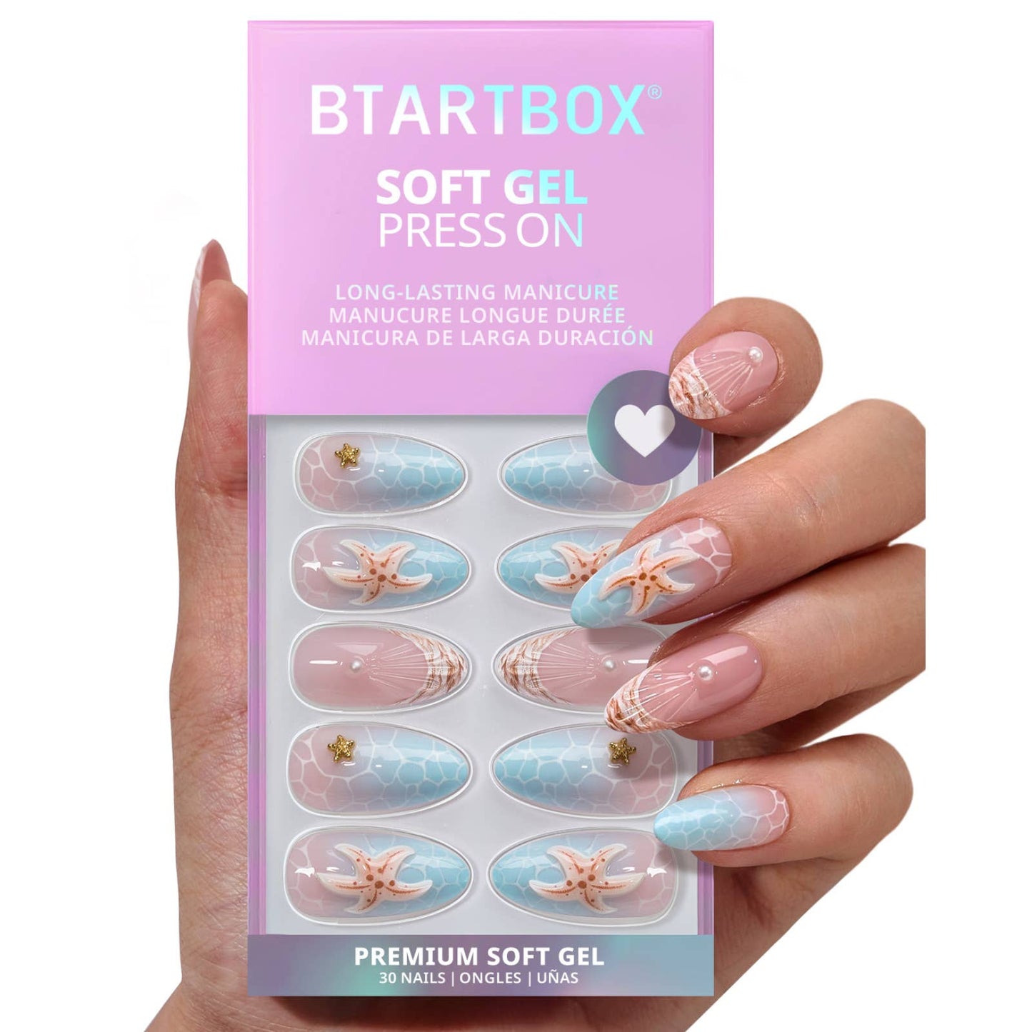 Summer Beach Blue Fake Nails-3D Starfish: Tide Play Pedi