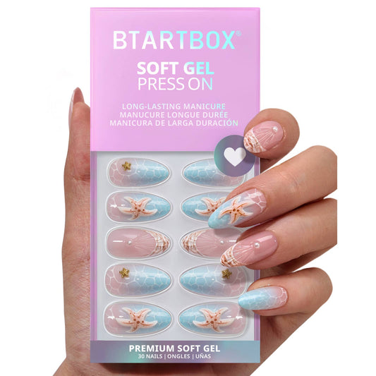 Summer Beach Blue Fake Nails-3D: Tide Play