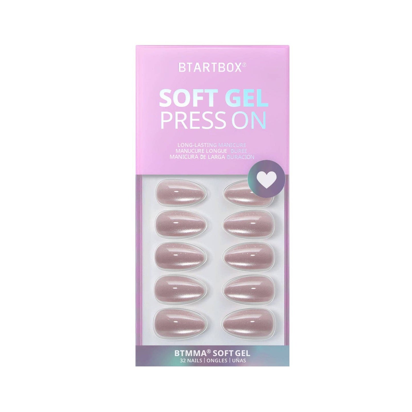Pink Cat Eye Fake Nail- Reusable Short Almond Press On Nails