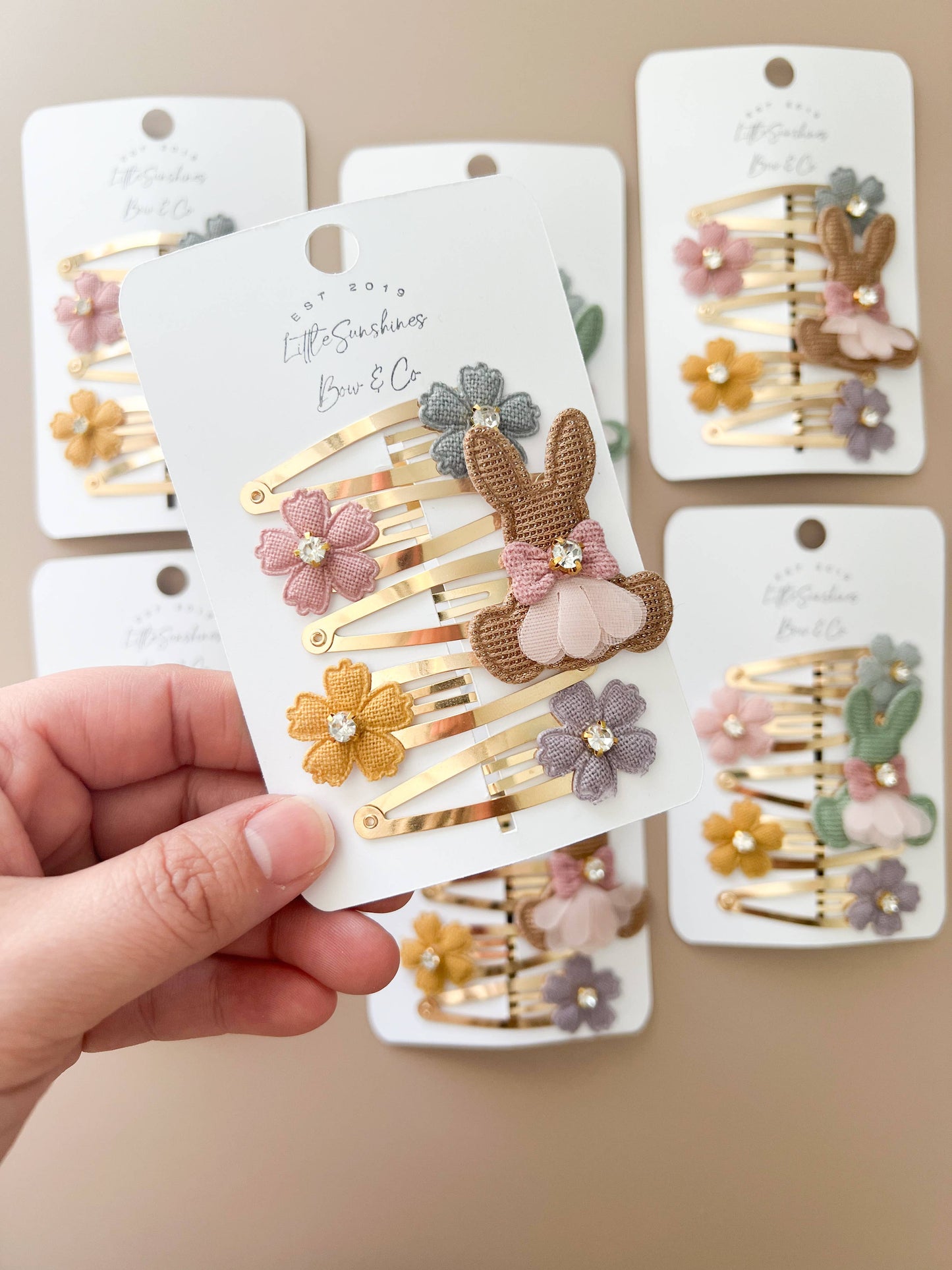 Bunny Easter Hair Clips- Set of 5: Brown Bunny Set