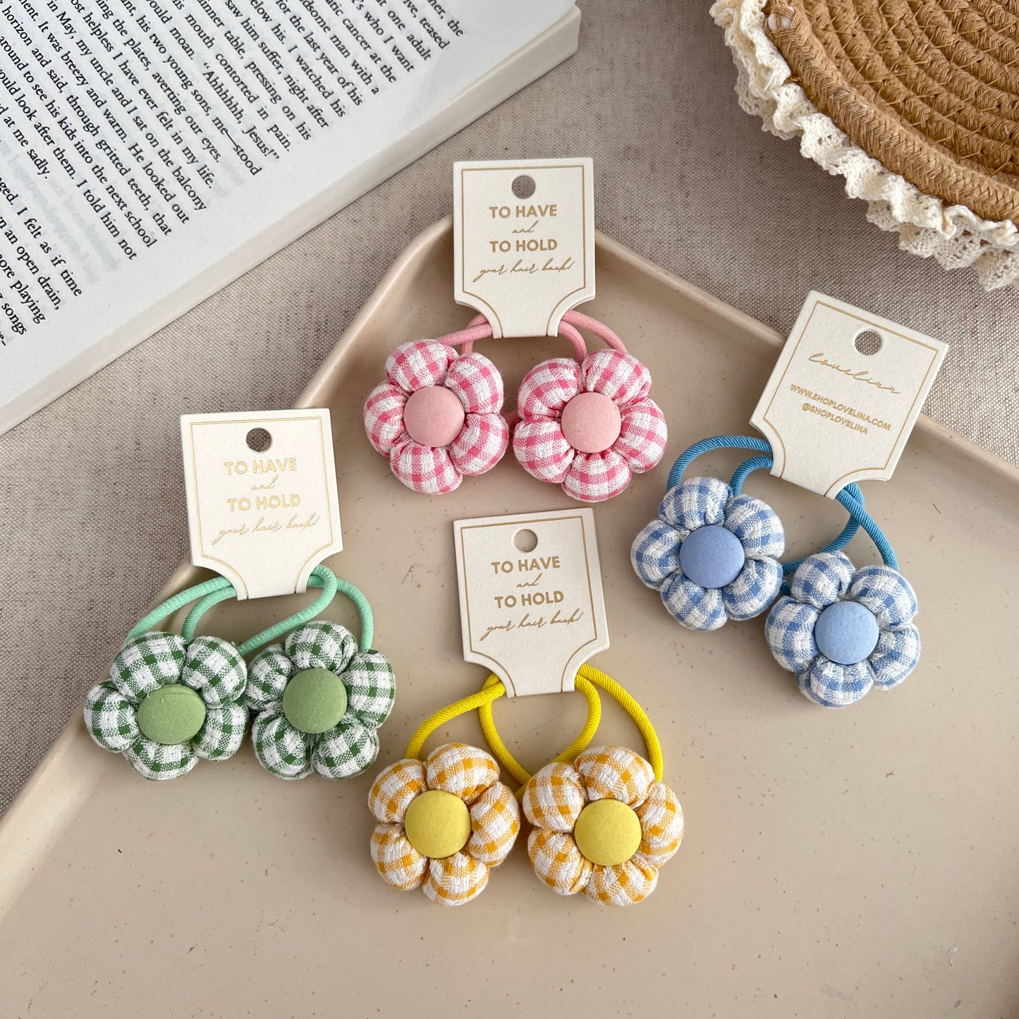Kids Gingham Flower Hair Ties (KOPE)