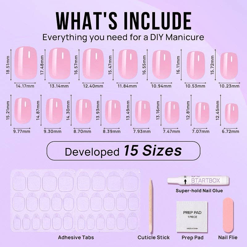 Pink Glazed Pure Press On Nails - BTArtbox Square Fake Nails