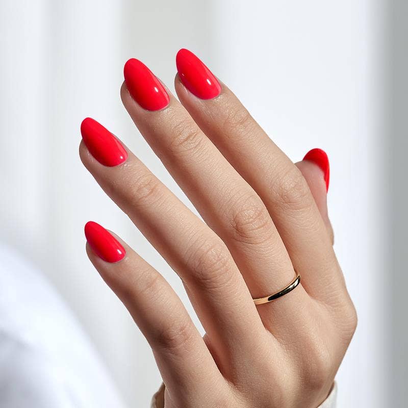 Salmon Pink Press On Nails - Short Oval Fake Nails with Glue
