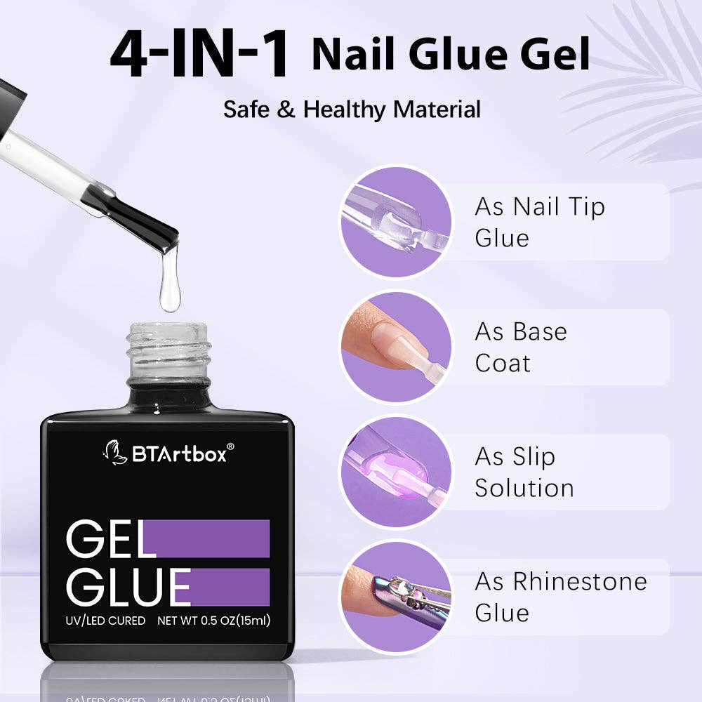Gel Nail Glue and Tip Primer Set - Super Strong 4 in 1 for Fake Nails