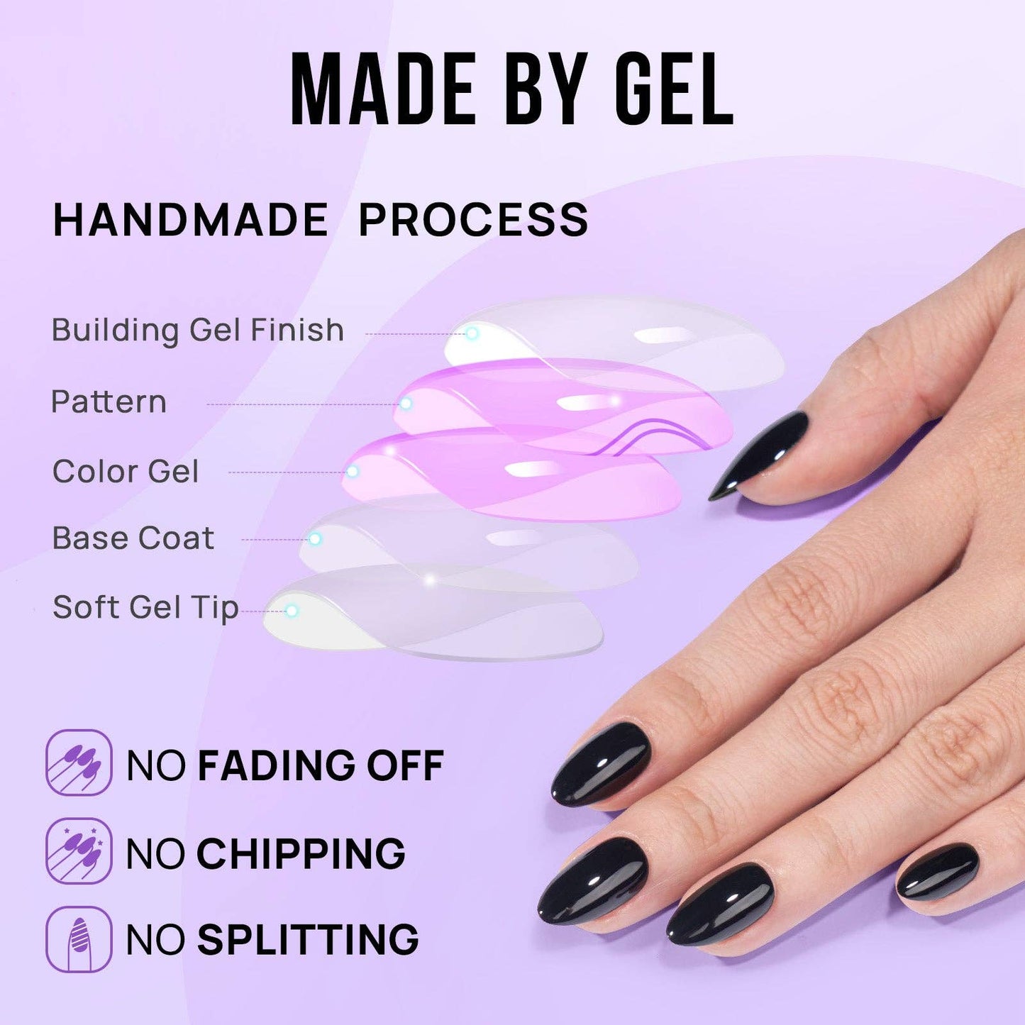 Black Solid Press on Nails Set - BTArtbox Short Almond Nails
