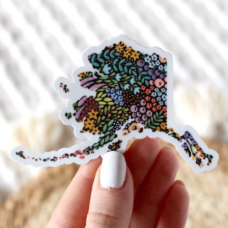 Alaska State Floral Sticker Black Floral