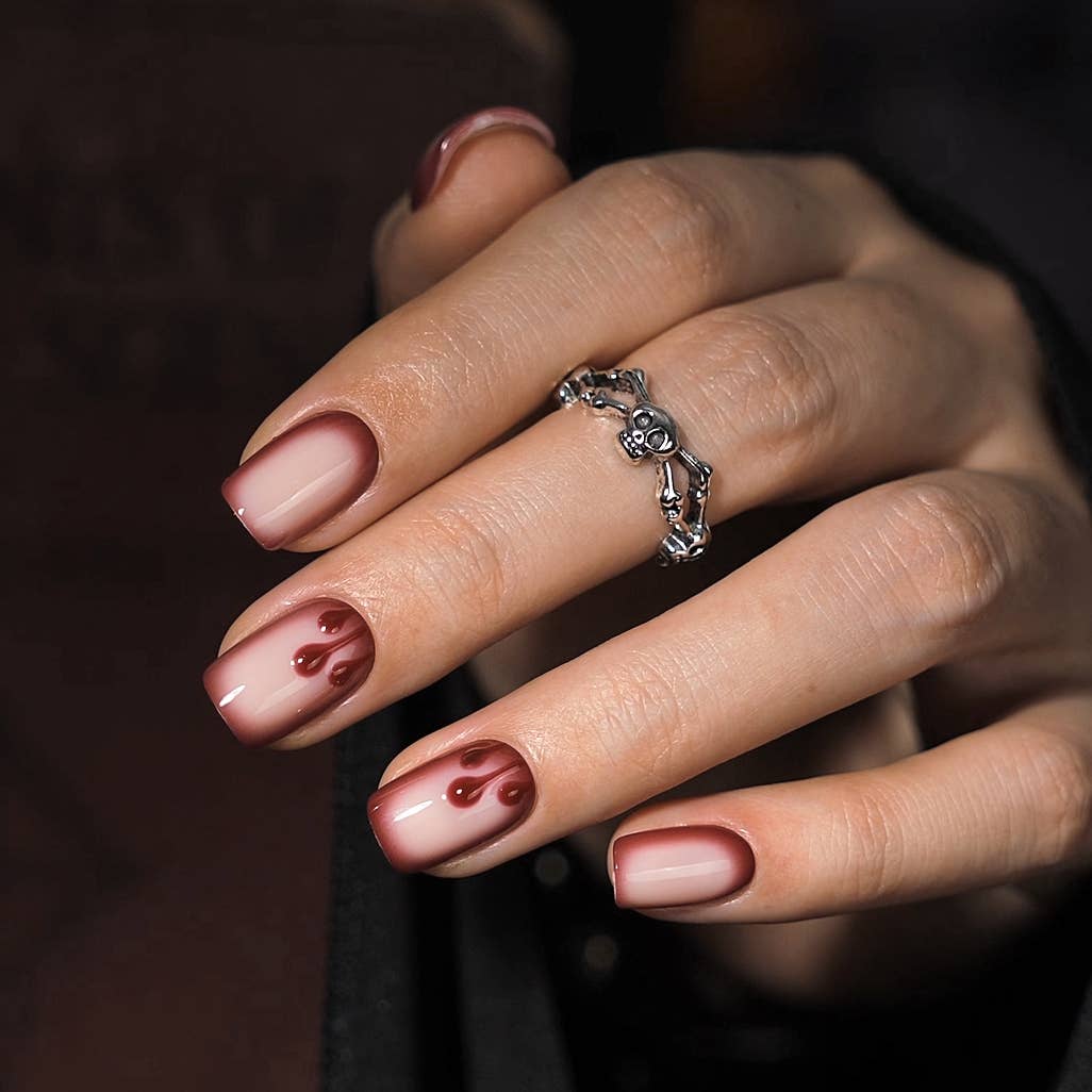 Halloween Press On Nails - XS Square Red Blood Drop