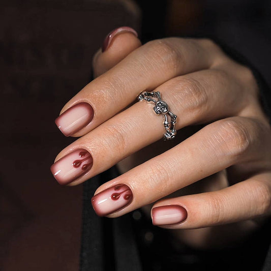 Halloween Press On Nails - XS Square Red Blood Drop