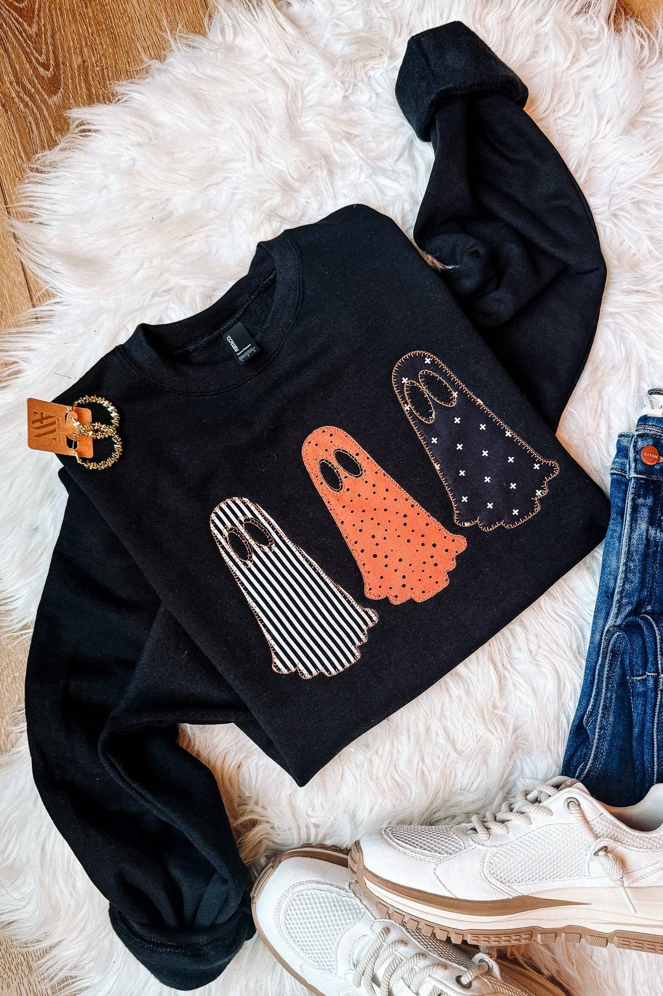 3 Spooky Ghosts Appliqué Embroidered Sweatshirt