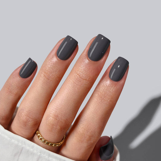 Deep Grey Squoval Press On Nails - Reusable False Nails Set: Fog Friend
