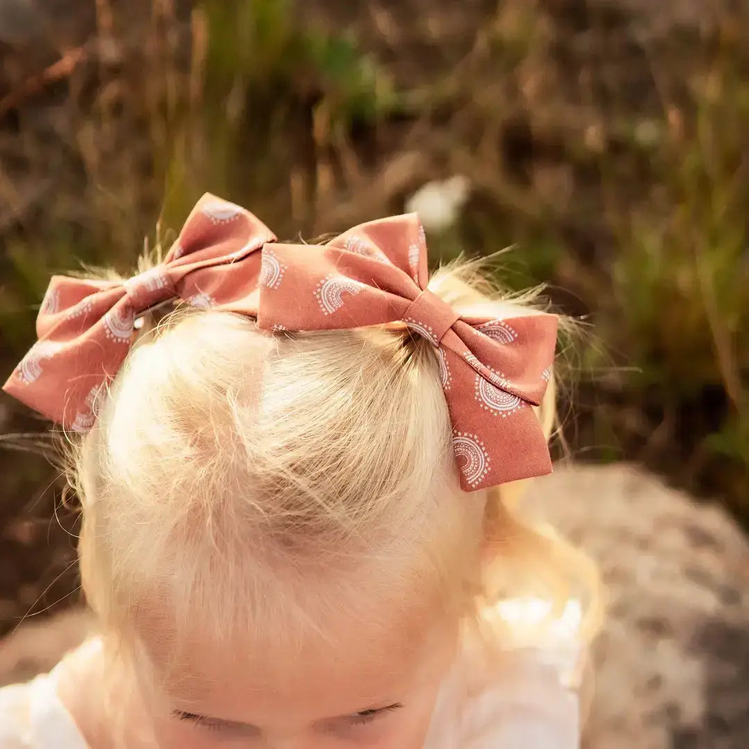 Cream Floral Bunnies  Easter Pinwheel Hair Bow: Pigtail Set