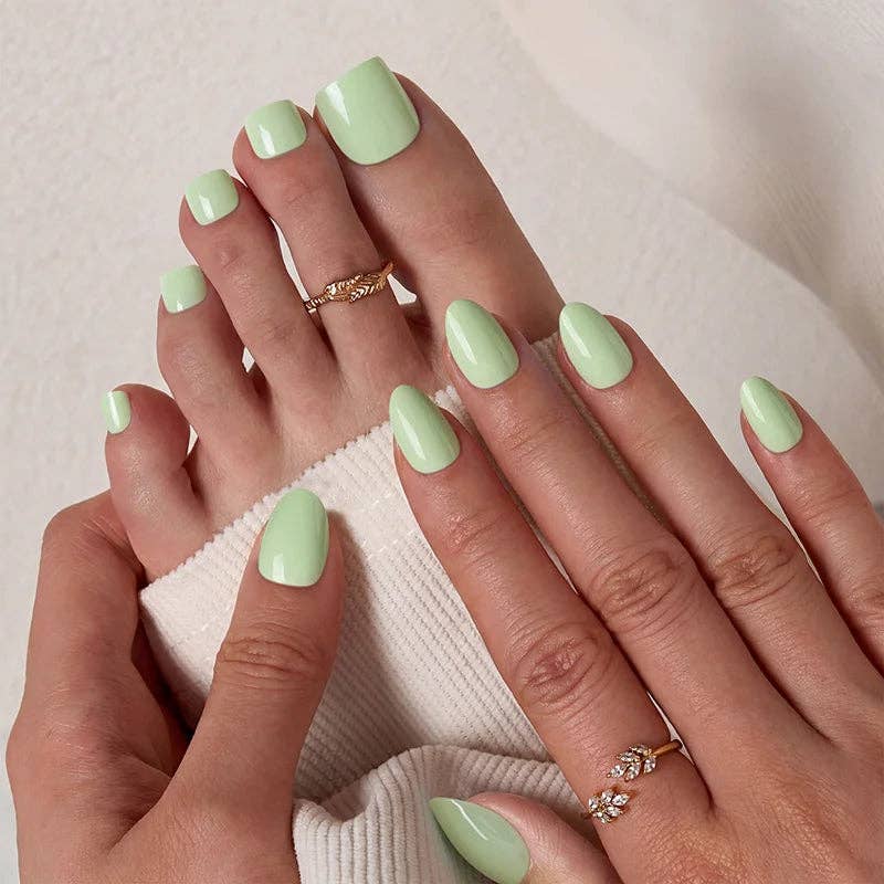 Green Extra Short Almond Nails