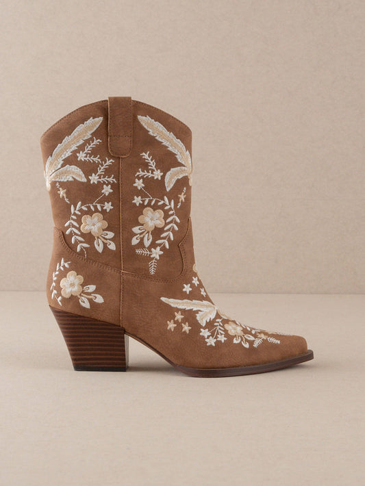 The Bailey | Cocoa Embroidered Cowboy Bootie