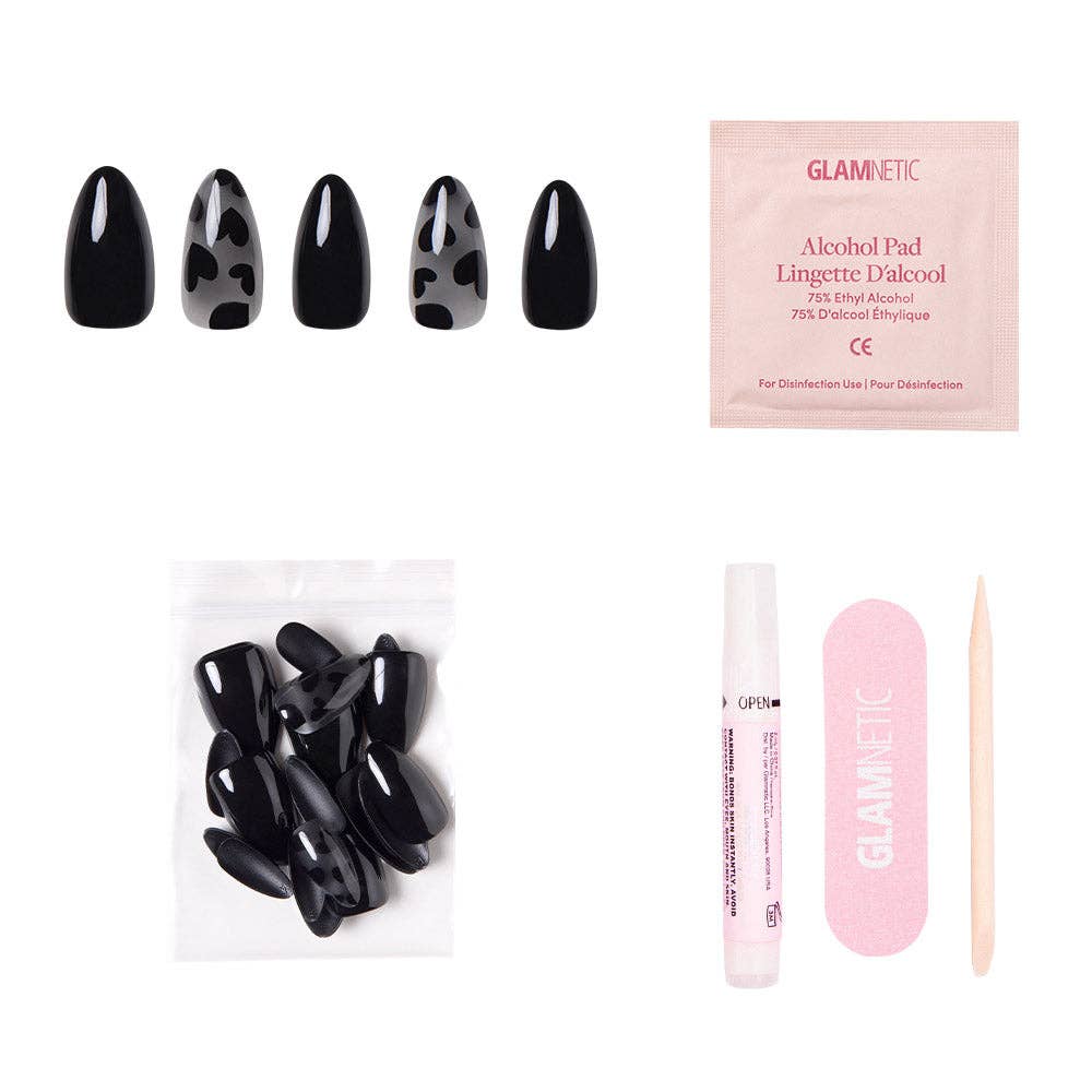 Love Me Not Press-On Nails | Black Heart Short Almond