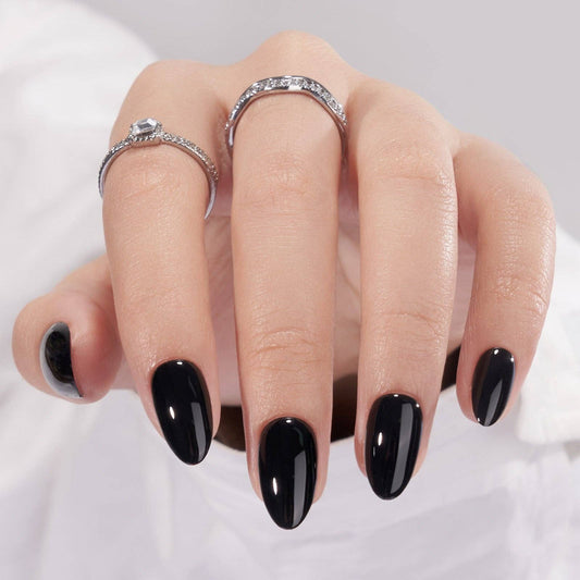 Black Solid Press on Nails Set - BTArtbox Short Almond Nails