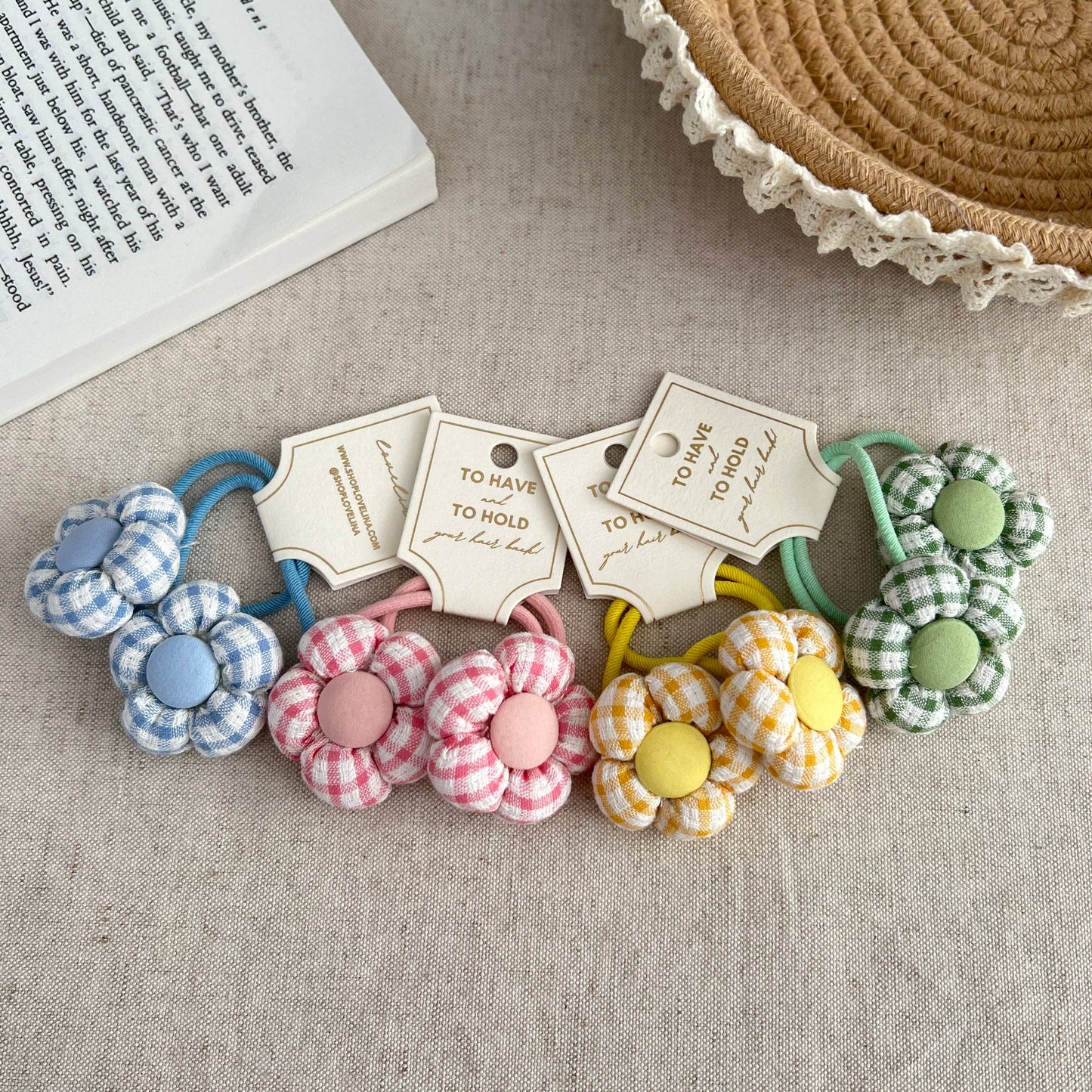 Kids Gingham Flower Hair Ties (KOPE)