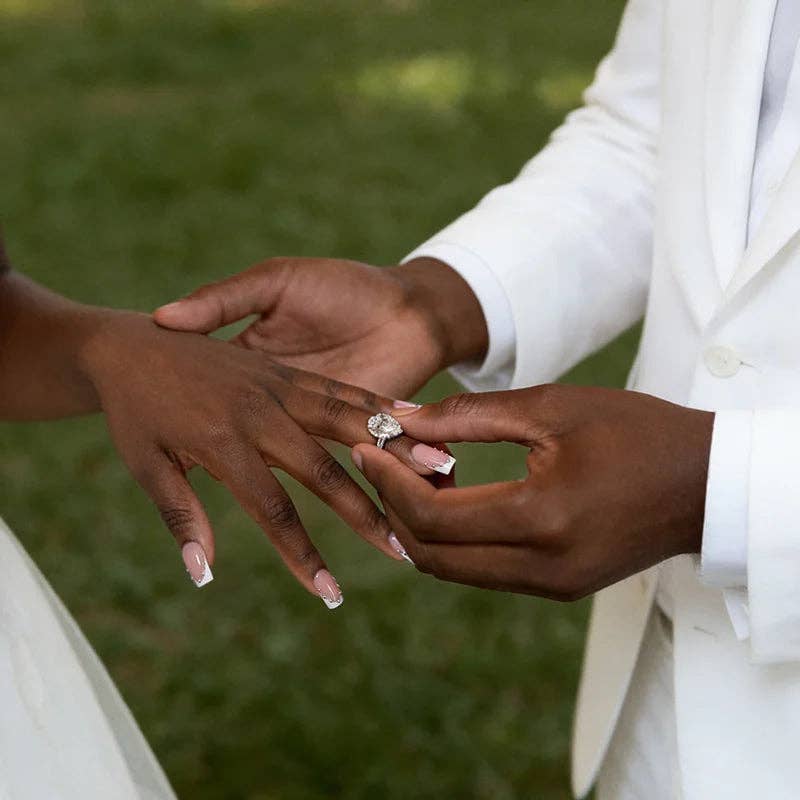 Short Square French Tip Nails - Wedding Press On Nails