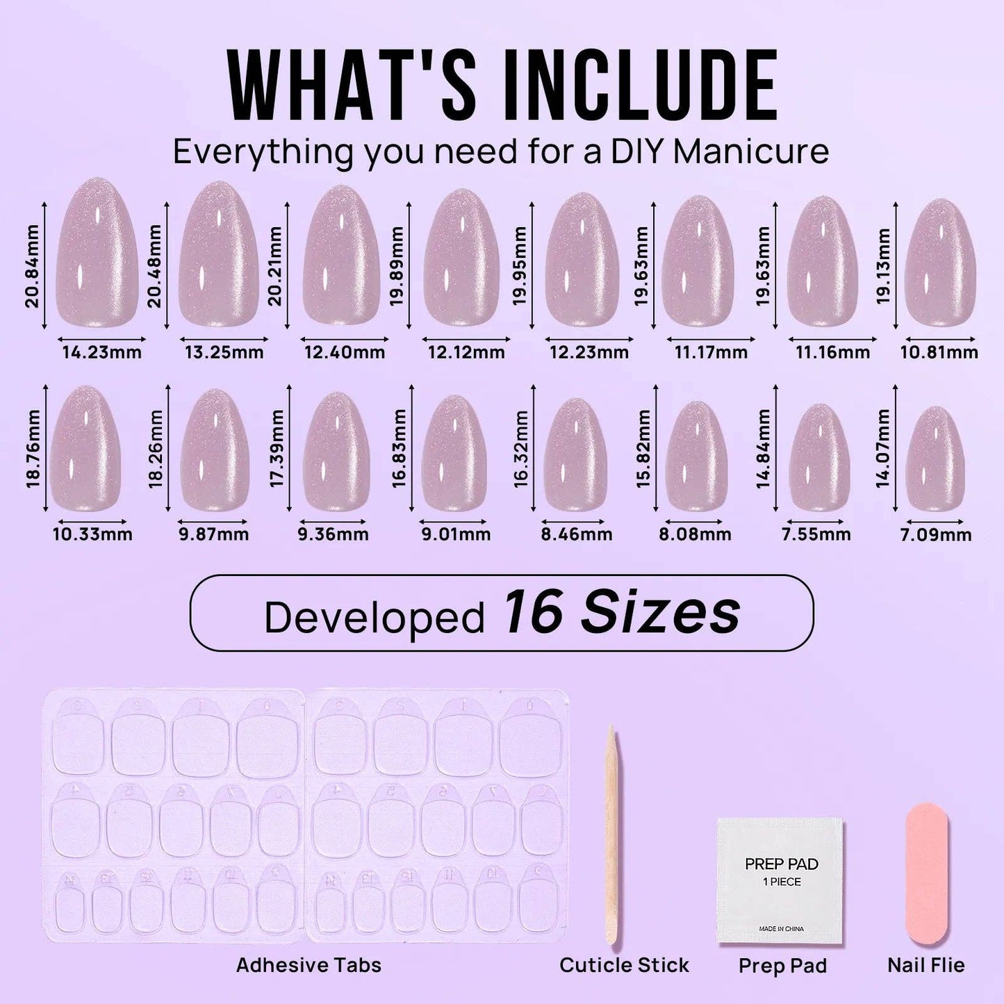 Pink Cat Eye Fake Nail- Reusable Short Almond Press On Nails