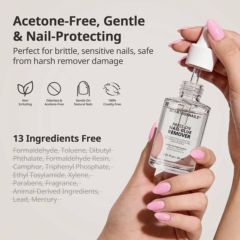 Press-On Nail Glue Remover 30ml-Acetone Free Gentle Remover