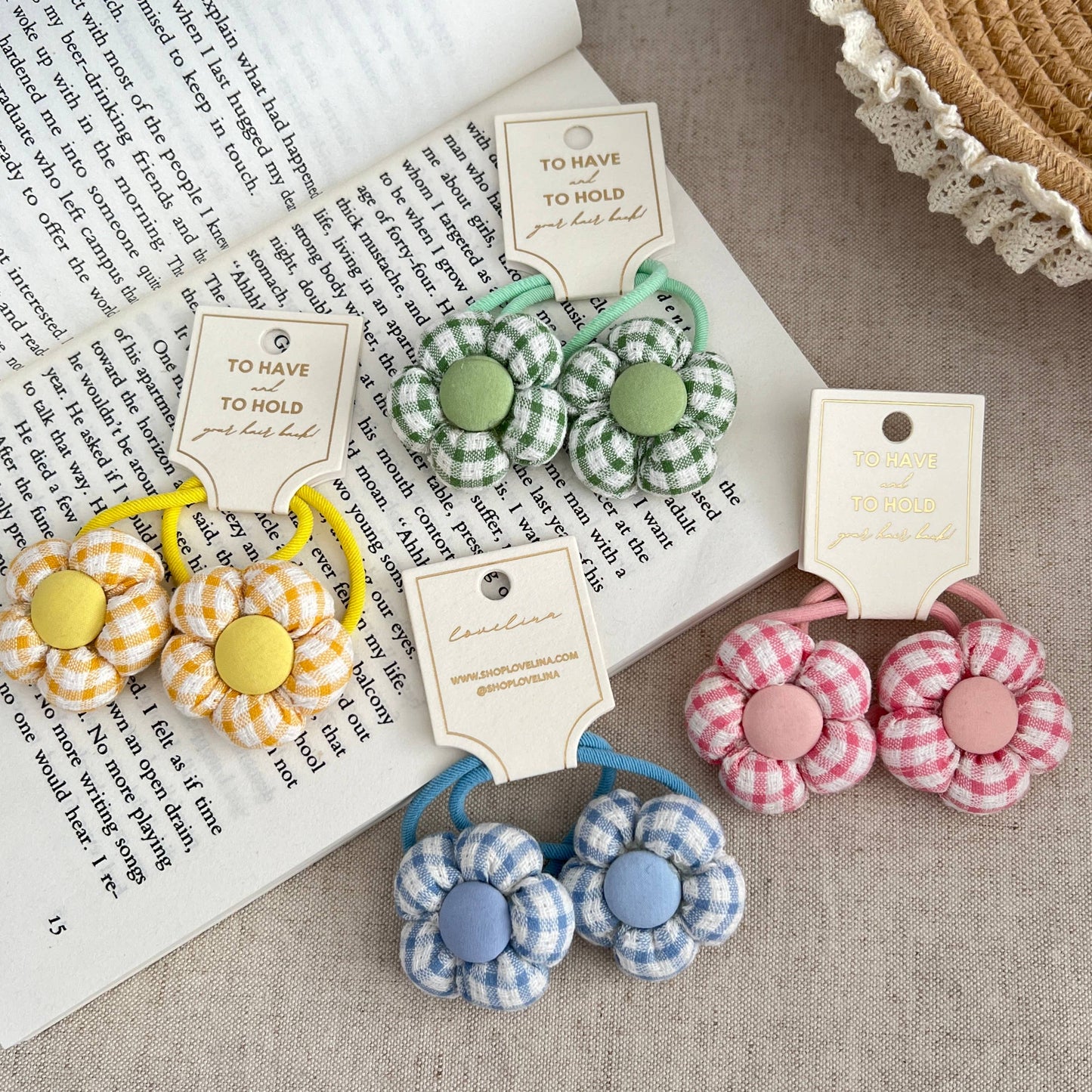 Kids Gingham Flower Hair Ties (KOPE)